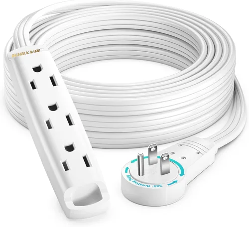 Vista 12 de Maximm Cable de extensión plano giratorio de 360 grados, cable de alimentación de 3 salidas múltiples de 1 pie con bucle, conexión a tierra 16 AWG