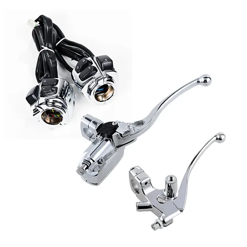 Vista 22 de Juego compatible para 1 pulgada de manillar de Harley 96-12, interruptor de bocina, luces delanteras y señales de giro, empuñaduras y tapa de Negro