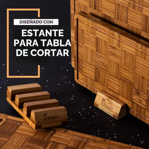 Vista 4 de Juego de 3 tablas de cortar de bambú extra grandes (juego de 3) tablas de cortar con ranura para jugo, juego de tablas de cortar de madera de bambú
