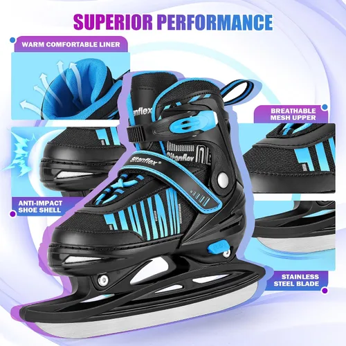 Vista 4 de Patines de hielo ajustables para niños y niñas, patines de hockey sobre hielo para principiantes de 4 a 12 años, zapatos de patinaje sobre hielo
