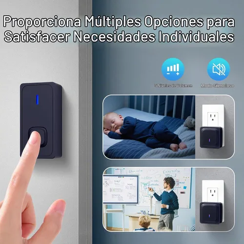 Vista 7 de BN-LINK Timbre inalámbrico, timbre de puerta impermeable, fácil instalación, rango de 1000 pies, volumen ajustable y 58 campanillas, flash LED Negro