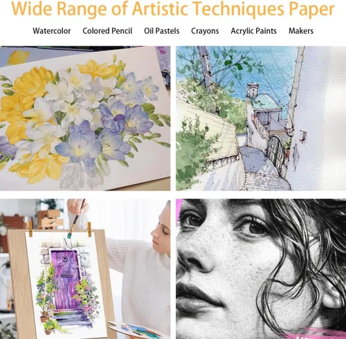 Vista 6 de 50 hojas de papel de acuarela a granel de 5 x 7 pulgadas, prensa en frío, papel grueso de algodón blanco para niños, estudiantes, artistas, pintura