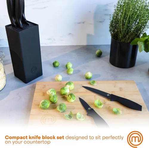 Vista 3 de MasterChef - Juego de cuchillos de cocina con bloque, 6 cuchillos de cocina y un soporte universal para cuchillos, hojas de acero inoxidable extra