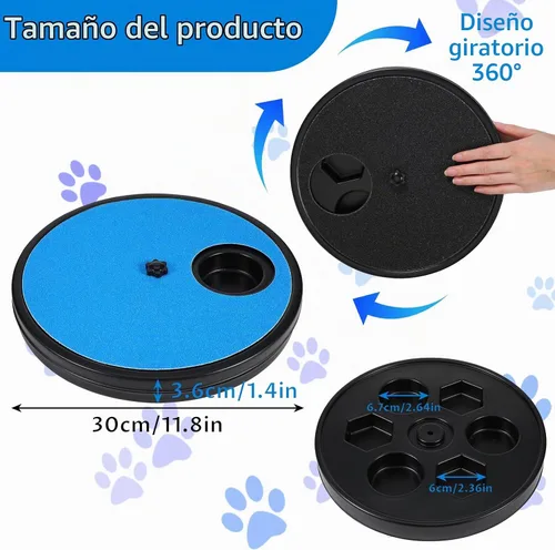 Vista 2 de Grevosea Tabla para rascar uñas de perro, 3 en 1, almohadilla redonda giratoria para uñas con caja de golosinas, lima de uñas para perros, tabla