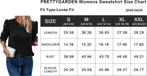 Vista 6 de PRETTYGARDEN Sudaderas de manga abullonada para mujer, para otoño, casual, cuello redondo, textura torcida sólida, sin botones