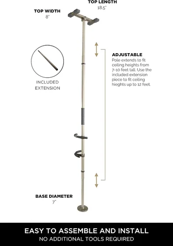 Vista 3 de Signature Life Sure Stand Pole and Extension Piece Bundle, poste de transferencia de piso a techo montado en tensión para ancianos, barra