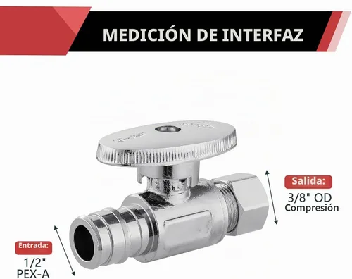 Vista 2 de EFIELD Pex-A Válvula de tope recto de 1/4 de giro 3/8 pulgadas de diámetro exterior de compresión x expansión Pex de 1/2 pulgada (F1960) latón