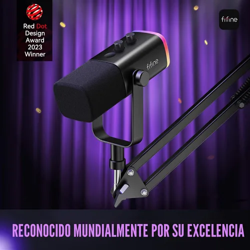 Vista 2 de FIFINE - Juego de micrófono XLR/USB para juegos, micrófono dinámico para PC para transmisión y podcast, kit de micrófono RGB para computadora