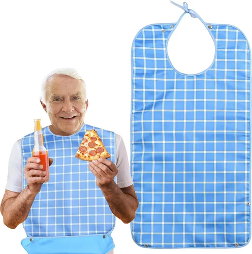 Vista 15 de Pafusen Paquete de 3 baberos para adultos para hombres y personas mayores, baberos de alimentación para adultos mayores con atrapador de migas