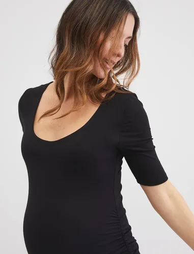 Vista 2 de Motherhood Maternity Vestido de camiseta de maternidad con manga codada lateral para mujer