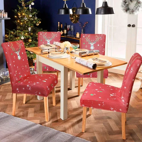 Vista 6 de OTOSTAR Fundas para sillas de Navidad, paquete de 4 fundas elásticas y suaves de elastano extraíble para cocina, comedor, hotel, ceremonia