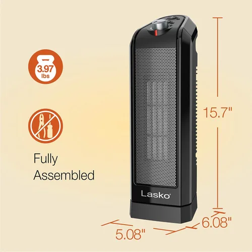 Vista 4 de Lasko Calentador de espacio de cerámica oscilante, 15.7 pulgadas, negro, 1500 W, CT16450 y calentador eléctrico de cerámica, 9.2 pulgadas, gris