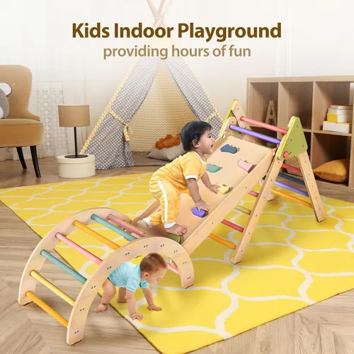 Vista 2 de LOL-FUN Pikler - Juego de triángulos con tobogán para niños pequeños de 1 a 3 años, juguetes de escalada Montessori para niños de 1 año, juego