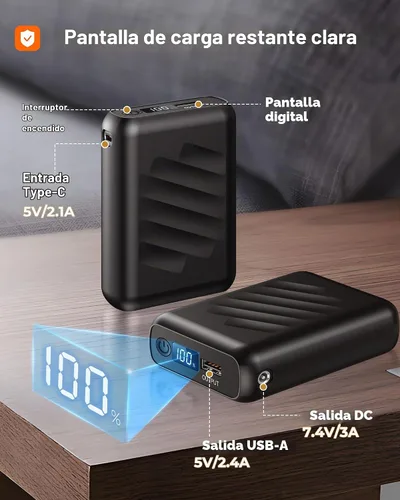 Vista 5 de Chaleco calefactable de 7.4V 20000mAh, batería compatible con ORORO, batería para chaleco térmico con LED, batería recargable para Weamest