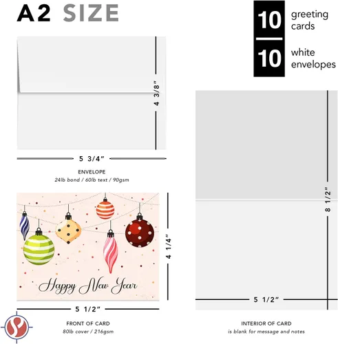 Vista 6 de 2026 Tarjetas de Feliz Año Nuevo y sobres – Bombas coloridas brillantes, saludos navideños de Navidad, invitaciones, agradecimientos, anuncios