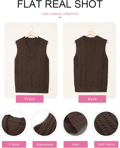 Vista 5 de EVALESS Chaleco de gran tamaño para mujer, cuello en V, sin mangas, color sólido, suéter suelto