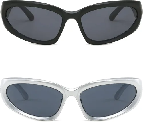 Vista 2 de BUTABY Gafas de sol envolventes de moda para mujeres y hombres ovaladas futuristas oscuras para deportes al aire libre protección UV400