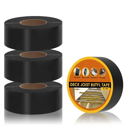 Vista 10 de Butyl Joist Tape for Decking 2''×50', 2 Rolls Waterproof Deck Tape Joist Tape, Waterproof and Anti-Corrosion Joists Deck Tape, Self Adhesive