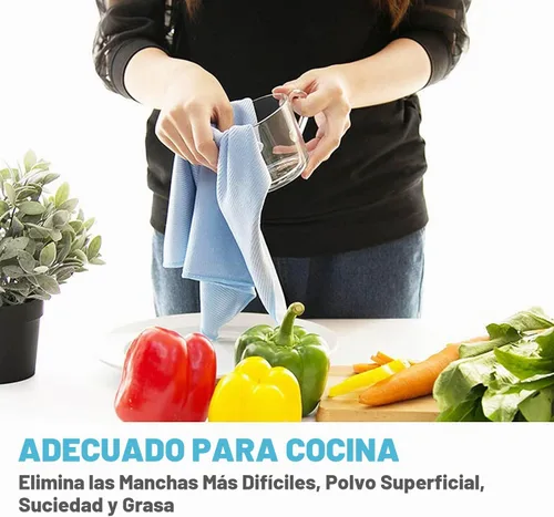 Vista 5 de Paño de limpieza de ventanas Longmann, paño para vidrios, paño de limpieza, sin rayas ni manchas (Azul, paquete de 2)