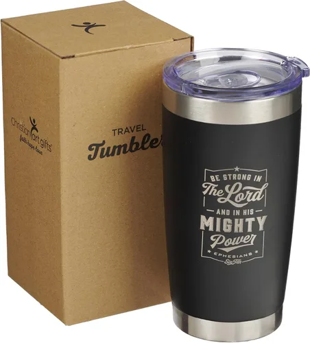 Vista 8 de Christian Art Gifts - Taza de viaje de acero inoxidable con aislamiento al vacío de doble pared de 18 oz, color negro mate, con tapa para hombres
