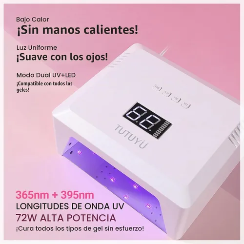 Vista 3 de Lámpara de uñas LED UV de 72 W, secador de uñas de diseño compacto para esmalte de gel con 4 temporizadores, sensor automático, longitud de onda