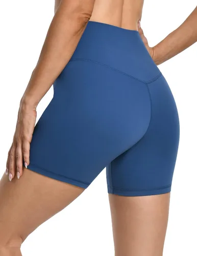 Vista 4 de YUNOGA Pantalones cortos deportivos de cintura alta para mujer, pantalones cortos de yoga de 6 pulgadas de entrepierna, sin costuras frontales