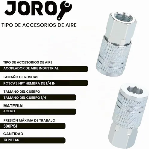 Vista 2 de Accesorios de manguera de aire de 1/4, acoplador industrial tipo M, tamaño de flujo de 1/4 pulgada, tamaño de rosca hembra de 1/4 pulgada