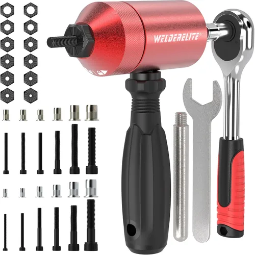 Vista 9 de Kit adaptador de taladro de tuerca de remache - Modos de accionamiento dual: taladro/trinquete, con 270 tuercas y 36 mandriles (azul)
