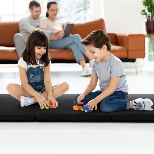 Vista 9 de Goplus Esterilla de Gimnasia Plegable, 6' x 2' x 2'' de Grosor Tri-Fold Esterilla de Ejercicio y Volteretas con Asas de Transporte, Cierre de Gancho