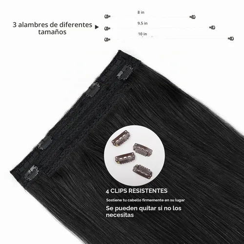 Vista 5 de Sassina Extensiones de Cabello con Alambre Invisible Cabello Humano Real con Alambre Transparente Tamaño Ajustable Clips Seguros Naturales Liso