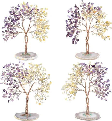Vista 6 de TUMBEELLUWA Amatista + piedra de cristal citrino árbol de dinero con base de ágata hecha a mano Feng Shui Bonsái árbol de decoración de árbol