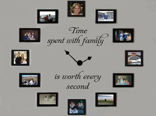 Vista 2 de Calcomanía de vinilo para pared con texto en inglés "Time Spent with Family is Worth Every Second Watch