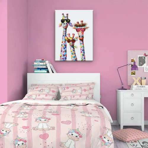 Vista 5 de Lienzo decorativo para pared de familia de jirafas, póster con marco para sala de estar, dormitorio, guardería, oficina, habitación de los niños