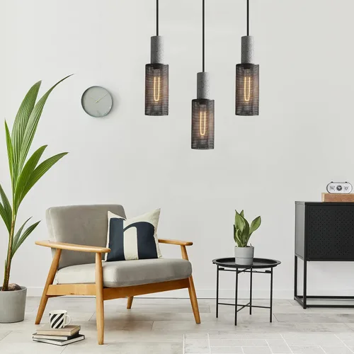 Vista 3 de Paquete de 1 lámpara colgante moderna con hormigón y pantalla de metal negro de 4 pulgadas, lámpara colgante industrial, iluminación de techo, isla
