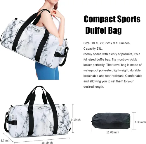 Vista 3 de Mochila deportiva de lona para viaje o gimnasio, para hombre y mujer, con compartimento para zapatos y bolsillo para cosas húmedas