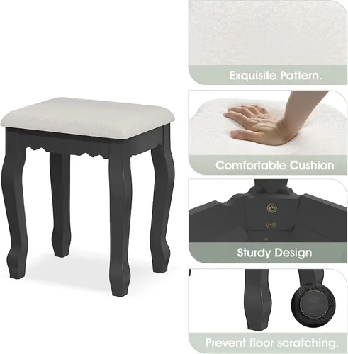 Vista 7 de Escritorio de tocador con espejo y luces, mesa de maquillaje moderna y taburete acolchado con 4 cajones, 3 modos de iluminación de color con brillo