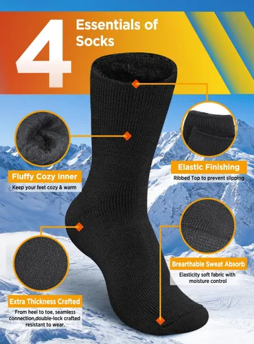 Vista 3 de Bymore 2Pairs Thermal Socks for Men,Heated Thick Crew Socks,Warm Winter Socks Insulated Cold Weather