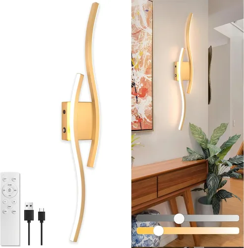 Vista 17 de Apliques de pared a pilas, apliques de pared recargables, luz LED inalámbrica de 3000 K-6500 K, lámpara de pared moderna no cableada para sala