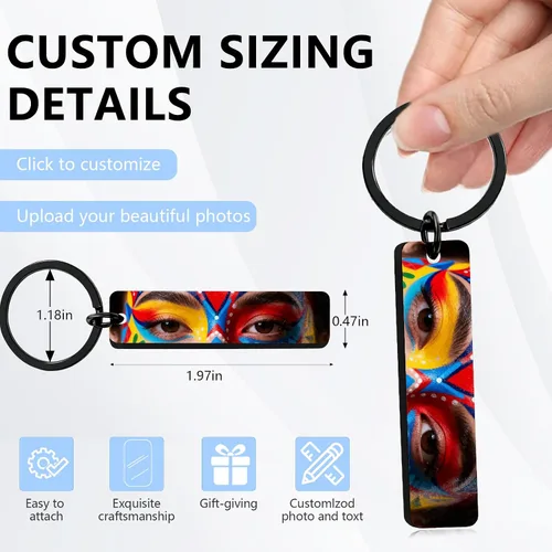 Vista 3 de Llavero grabado con texto y foto de ojo personalizado,Ojos personalizados personalizados llaveros de doble cara de acero inoxidable
