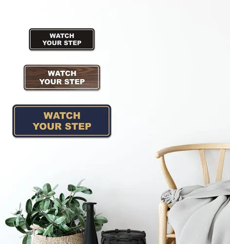 Vista 5 de Signs ByLITA Letrero estándar para pared o puerta con texto en inglés «Watch Your Step», señalización de salud y seguridad (negro), mediano