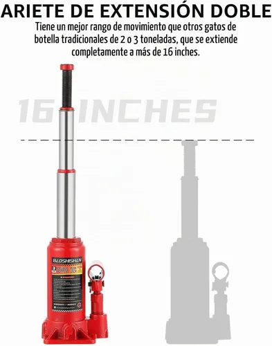 Vista 3 de Gato de botella de doble pistón de 3 toneladas, rango de elevación de 6-1/2" a 16-1/2", gato hidráulico de botella portátil con estuche