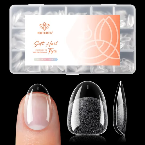 Vista 23 de Modelones Puntas de uñas cortas de almendra, 360 unidades, transparentes A1-Almendra Corta