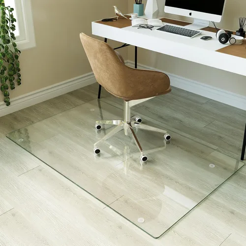 Vista 26 de Koonmi Tapete para silla de vidrio templado para suelos de madera dura y alfombras, 30" x 48" gris, protector de piso de oficina de servicio pesado