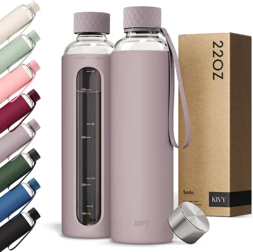 Vista 14 de KIVY Botella de agua de vidrio con funda de silicona de 22 oz