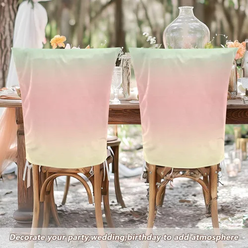 Vista 6 de Juego de 6 fundas decorativas para respaldo de silla, color rosa amarillento, verde y rosa amarillento para ceremonia
