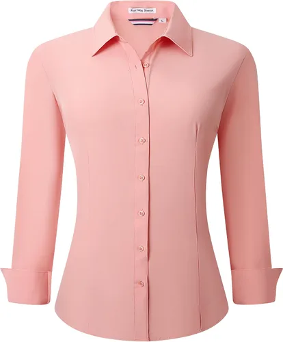 Vista 6 de Esabel.C - Camisa de trabajo con botones de manga larga para mujer, elástica, corte regular