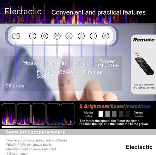 Vista 6 de Electactic - Chimenea eléctrica de 30 pulgadas para insertar ultradelgada - Chimenea calefactora empotrada y de montaje en pared con termostato