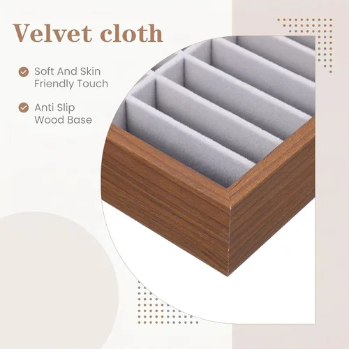Vista 3 de 40-Slot Wood Velvet Bracelet Organizer Box, Gray Jewelry Display 13.8 x 9.5 x 1.8 inches, Stackable Bracelet Display Tray with Divider, Bangle