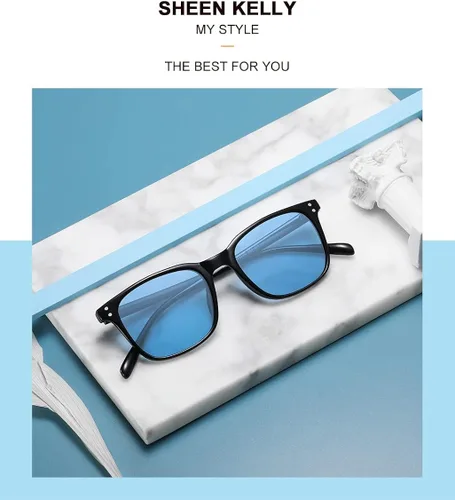 Vista 6 de SHEEN KELLY TR90 Polarized Sunglasses Square for Men Women Black Frame Glasses Downey See Through Lens Blue Tinted