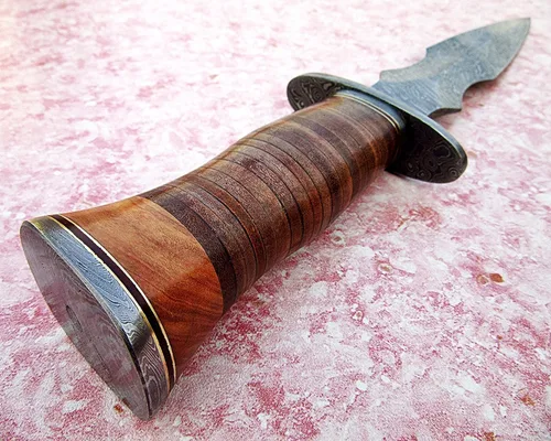 Vista 2 de Poshland DG-71 Hecho a mano Damscus cuchillo de acero con mango de cuero - doble borde